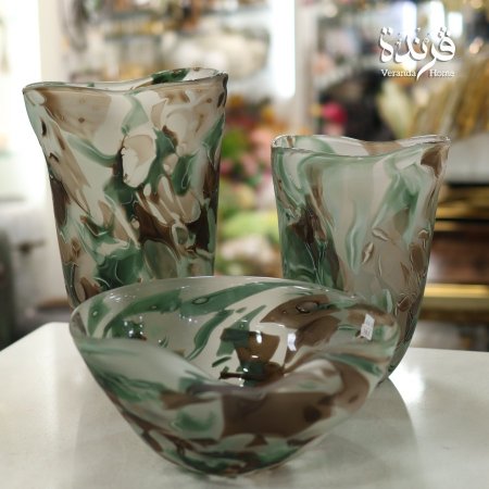 مزهريات زجاج الماني زيتي مع بني